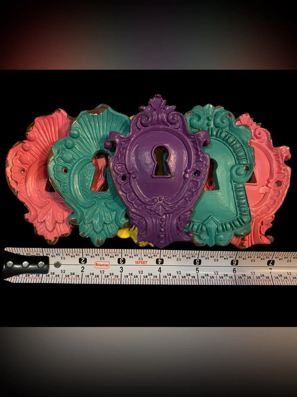 Ornate Decorative Multicolor Distressed Ceramic KeyHoles Whimsical Vintage Style